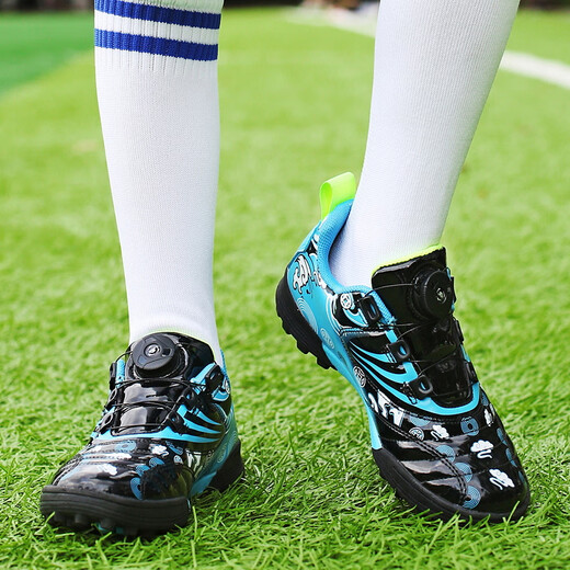 Hongxing Sabla de fútbol para niños de tamaño infantil para niños Tf Spikes Broken Botón de rotación Hombres Zapatos para niños Entrenamiento de estudiantes primarios y secundarios de la escuela secundaria 9896 Negro 32