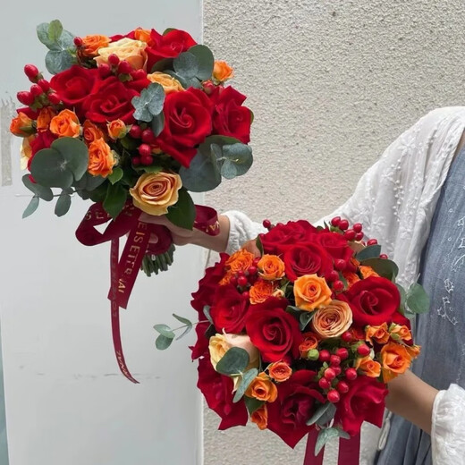 【抖音同款】复古新娘手捧花卡布奇诺玫瑰花仿真花婚礼结婚花束拍 新婚 主图款