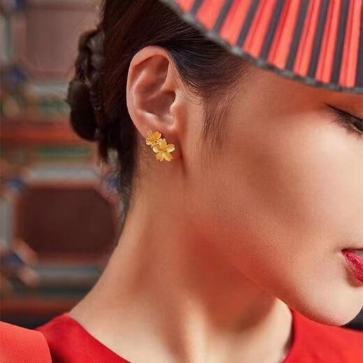 BZK pure gold 999 5G gold earrings for women auspicious flower earrings earrings temperament versatile gold-plated earrings 1.98g new Gesang flower ear hooks with certificate + gift box