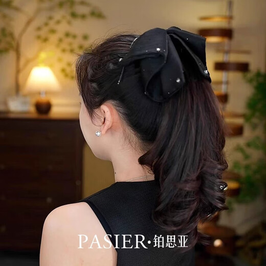 Bosiya Bow Ribbon Clip Women's 2025 New Black High-end Hair Clip Simple Versatile Ponytail Clip Light Luxurious Headwear Black Bottom Clip About 4cm Gift Box for Girlfriend
