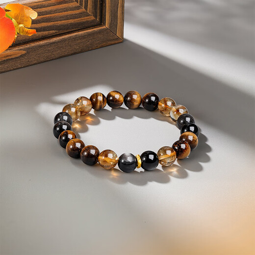 Liuguifu Jewelry Gold Transfer Bead Bracelet for Men and Women Tiger Eye Stone Small Gold Beads Pure Gold Bracelet Birthday Gift
