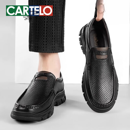 Cocodile Katile Crocodile Hollow Sandal Sandal Sandal Sandal For Men in Summer Flin-Fin-Wide Few Un pie Cuero genuino Padre de mediana edad Zapatos para hombres Black-Hollow Breathable-6629t 39 _ STANDARD de cuero Tamaño