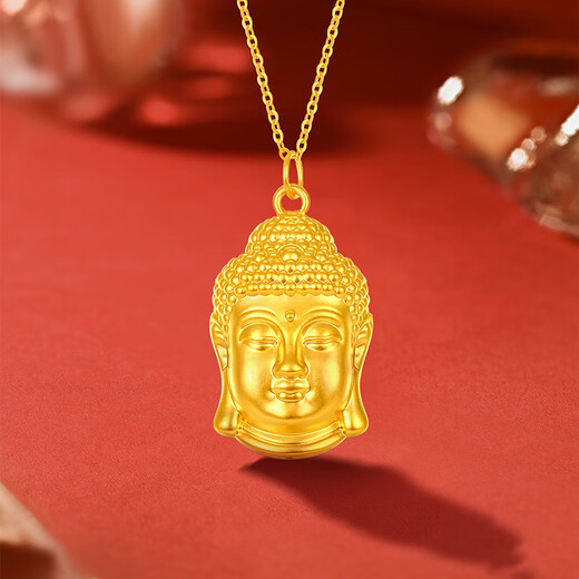Shaoyu gold pendant pure gold Maitreya Buddha head 5D hard gold pendant necklace official gift for men and women small version (gold weight about 0.7g) + free gold-plated silver