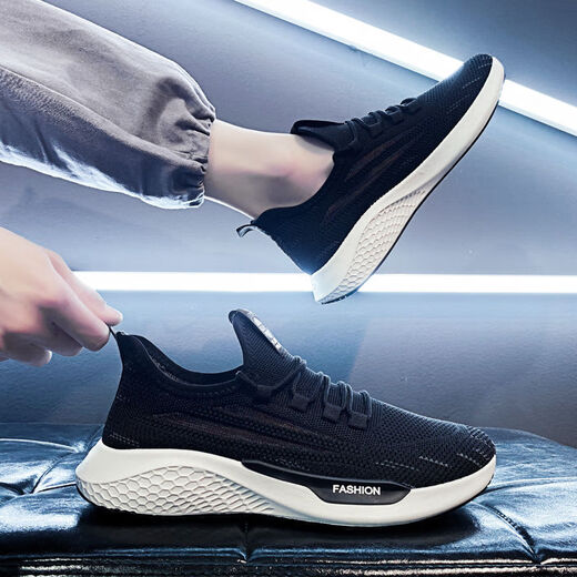 Summer casual mesh shoes men's running shoes men's shoes mesh running shoes breathable running casual shoes durable work shoes YT-1 black 41