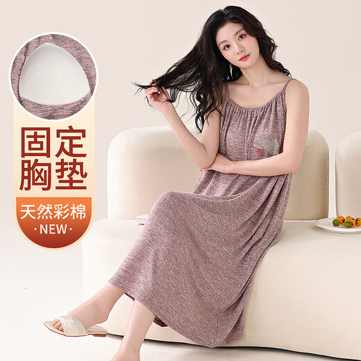 冠贸裴带胸垫睡衣女夏季少女吊带睡裙薄款凉感中码宽松简约时尚休闲时装 01P11301 M 女-