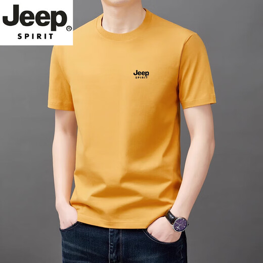 JEEP SPIRIT high-end short-sleeved T-shirt for men 2025 summer pure cotton round neck loose casual half-sleeved T-shirt for men YS9929 military green M 105[90-110Jin[Jin equals 0.5 kg]]