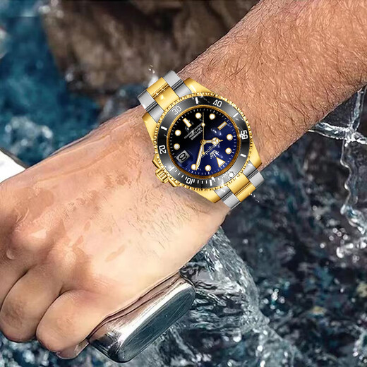 劳力Rolex男士手表绿水鬼系列机械表十大品牌时尚防水适用男腕表 9918B本色钢带蓝盘