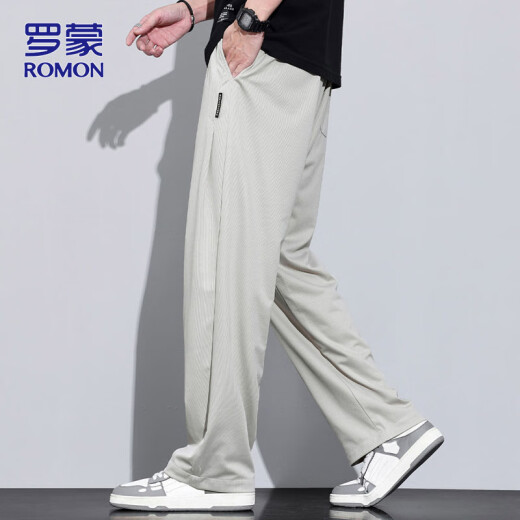 罗蒙（ROMON）休闲裤男士夏季宽松裤子男薄款直筒男裤垂感阔腿裤 杏色 XL