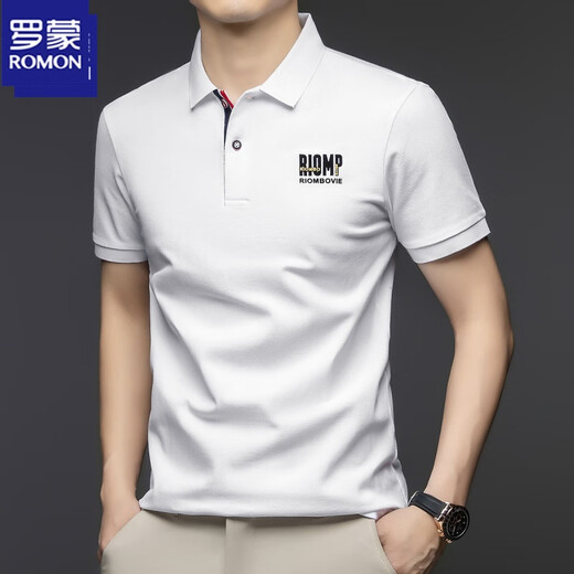 
Romon pure cotton polo shirt men's new thin casual lapel top 2025 summer white short-sleeved T-shirt men 9903-pure cotton T-shirt-Ha Qing L 175 Recommended [121-140]