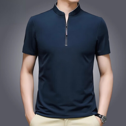 
Pierre cardin high-end brand summer ice silk T-shirt men's stand collar solid color semi-zipper Korean version middle-aged and young casual top polo. shirt P6623 pure black M 165 Recommended [95-115Jin [Jin equals 0.5 kg]]