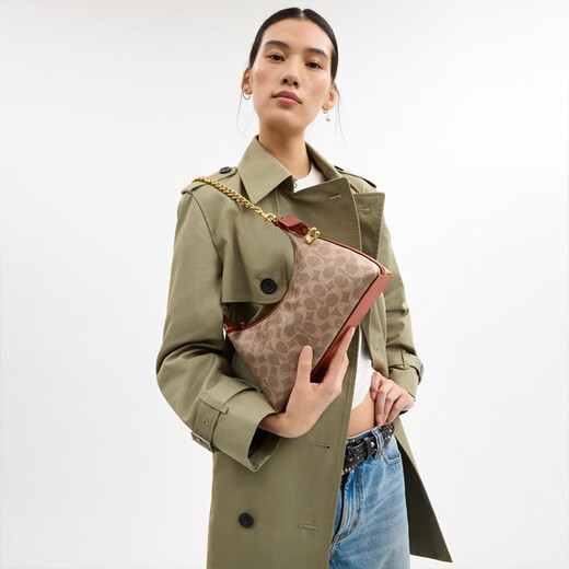 COACH Gift New Women's Classic Logo JULIET No. 25 Shoulder Bag Crossbody Bag Presbyopia Women's Bag B4/Brown Caramel Color