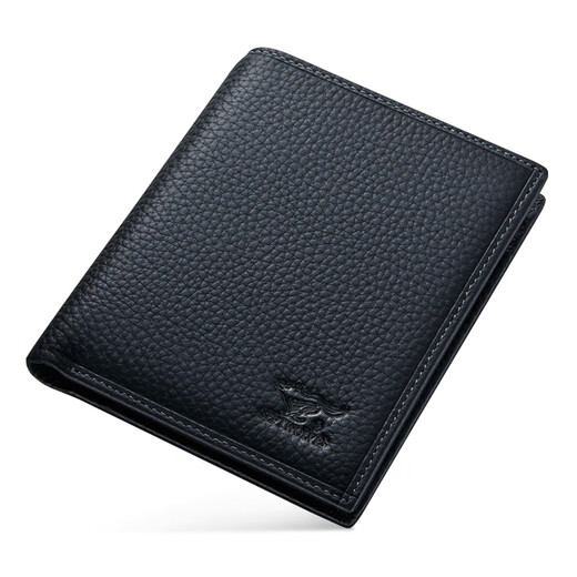 七匹狼（SEPTWOLVES）男士真皮短款生日送爸爸新款潮便零钱包礼物礼盒钱夹卡包生日礼物 狼标潮流黑色