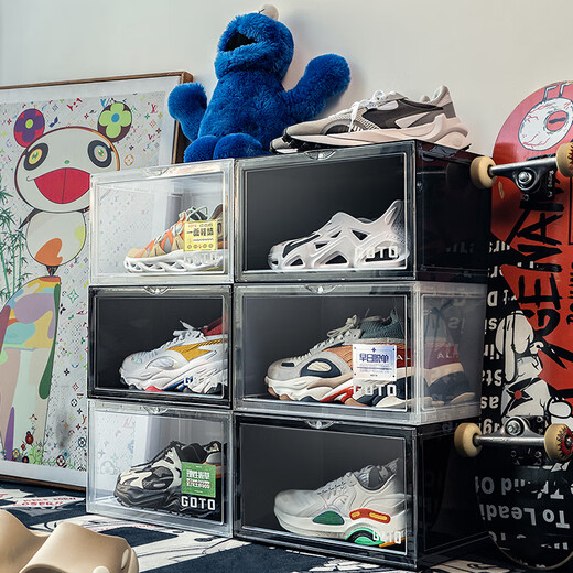 High-end Fangtaxi smart shoe box GOTO shoe box storage box transparent aj sneakers side opening display shoe wall folding shoes transparent six sets of 12 pieces transparent G 36x28x22cm