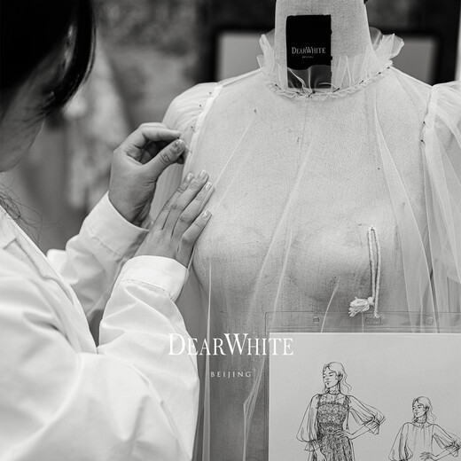 DEARWHITE亲爱的白《非烟》蕾丝轻婚纱裙新娘订婚礼服白色连衣裙小白裙子女 长裙丨现货 S