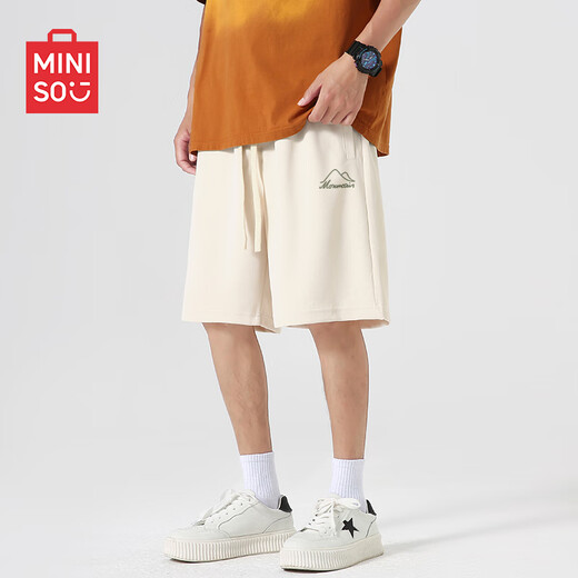 MINISO Heavyweight Shorts Men's Summer Outdoor Sports Straight-Leg Five-Level Pants Youth Trendy Versatile Medium Pants Light Rice 2XL