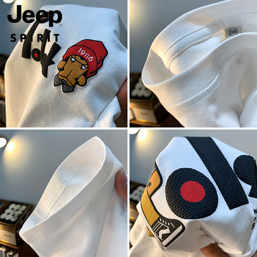JEEP SPIRIT大码200斤圆领短袖T恤男2025年夏季港风印花棉质体恤加肥加大男士 黑色 JSW9923 M 建议90-108 斤