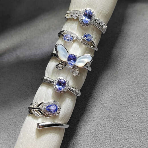 Junpo natural tanzanite ring 925 silver ring tanzanite blue facet clean body fire color good sapphire ring TS030