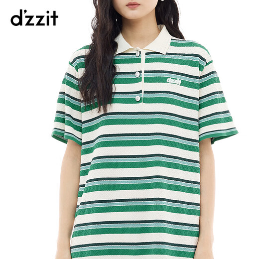 Dzzit Dicesu Sweater 2025 Été Nouvelle bande de couleur Jacquard Texture Top pour femmes 3J2E6212P Green S