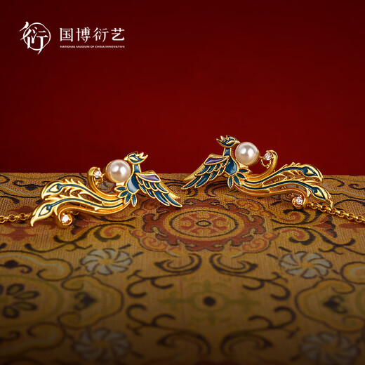 National Museum of China Empress Xiaoduan Nine Dragons Nine Phoenix Crown Phoenix Feather Gilded Earrings National Museum New Chinese Style Retro Jewelry Gifts for Friends Nine Dragons Nine Phoenix Crown Phoenix Feather Gilded Earrings
