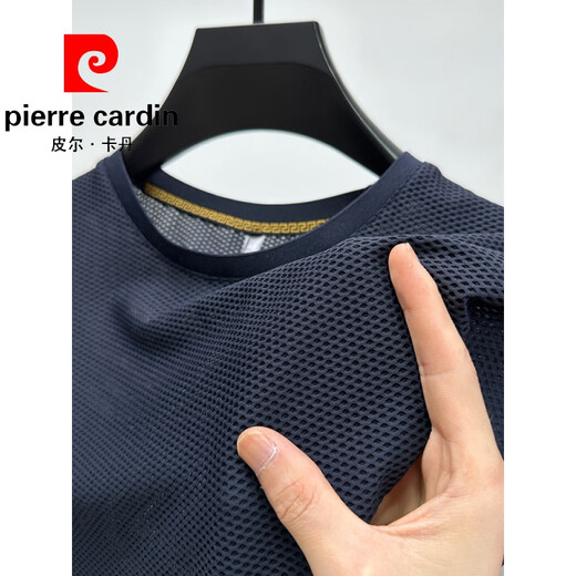 Pierre Cardin Kleidung neu, Eisseide-Mesh-T-Shirt für Männer kurzärmelig rundes Hals Sommer Eissensen atmungsaktives, schweißabsorbierend