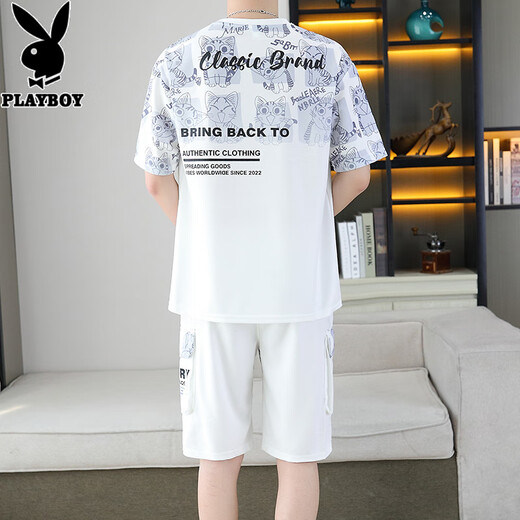 
Playboy; PLAYBOY2025 summer new short-sleeved casual suit men's versatile shorts sports two-piece set gradient color men's suit 6187 green XL