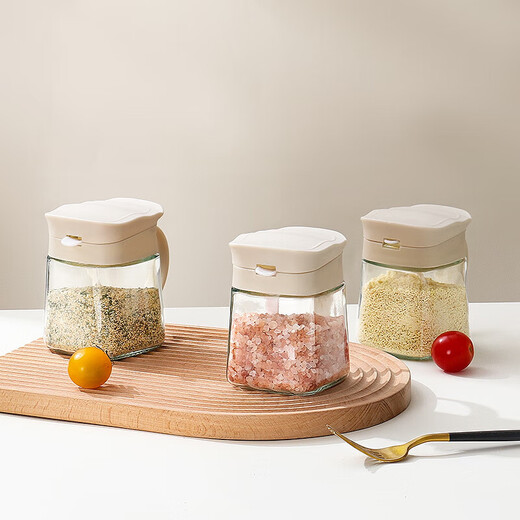 Baiji seasoning box seasoning bottle 3-piece set glass seasoning bottle seasoning jar seasoning jar set salt jar storage jar seasoning box