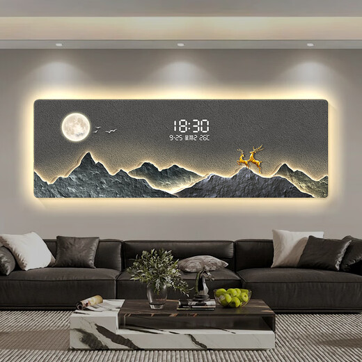 
Digital display living room sofa background wall decoration painting light luxury LED digital electronic clock high-end sense atmosphere light hanging painting T11978 90*30cm digital display crystal picture + rounded corner bag