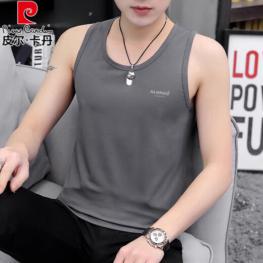 皮尔卡丹（pierre cardin）男装2025新款背心内穿打底衫纯棉不变形青少年健身外穿运动中针织 M9708豆绿 M 【建 议：85斤至100斤】