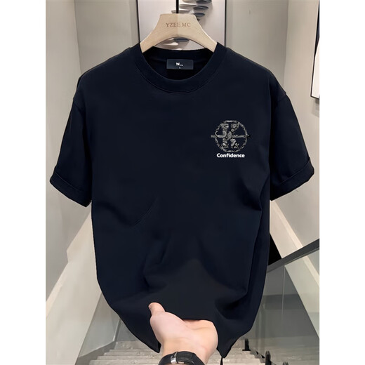 NJSKAKW港风短袖纯棉上衣男女款夏季宽松美式T恤新款潮牌情侣装半袖体恤 V761黑色(指南针) S 建议90-100斤