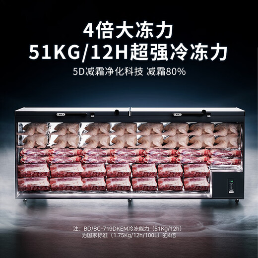 
Midea freezer commercial 360-liter ultra-large capacity freezer patented frost reduction and sterilization low noise level energy-efficient energy-saving and electricity-saving horizontal quick freezer commercial freezer 719-liter BD/BC-719DKEM Racing Blue