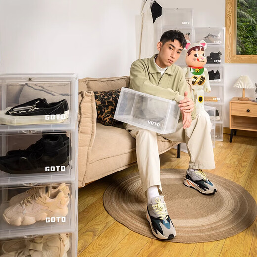 High-quality portable special shoe box shoe box transparent sneaker side opening display shoe wall folding shoe cabinet plastic shoe black set of 2