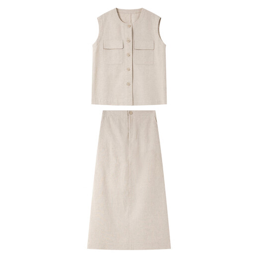 
Vanciman Fashionable Sleeveless Vest Suit Skirt for Women 2025 Summer New Straight Skirt Two-Piece Set M9905 Original Maple Color XL