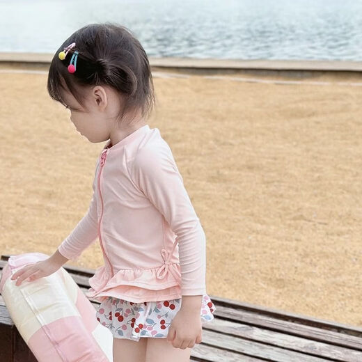 Remtin Girls Swimsuit Girls Quick-Drying Split Swimsuit Set Baby Swimsuit Long Sleeve Swimsuit Internet Celebrity Swimming Pink + Swimming Cap 90