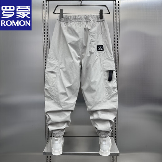 罗蒙（ROMON）夏季潮流速干休闲工装裤男士宽松束脚秋季机能户外九分痞帅哈伦裤 黑色(秋款) M 推荐100-115斤