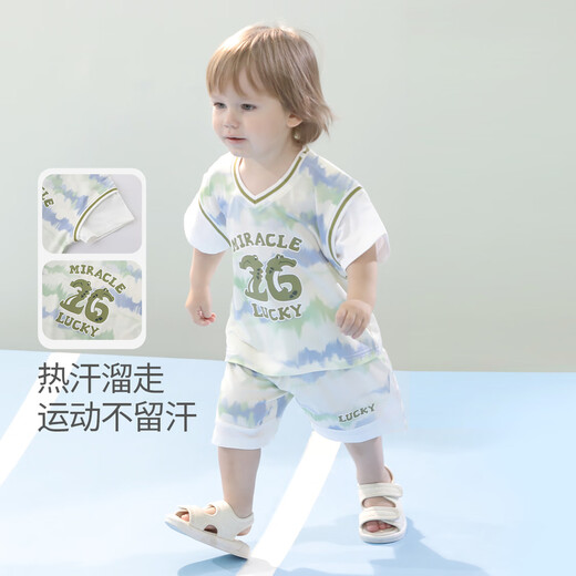 Bali Pig Boy Suit Summer Light Sports Style Split Two-Piece Baby Clothes 2025 New Style Boys and Children's's Summer Suit Yake Marine Pattern 80