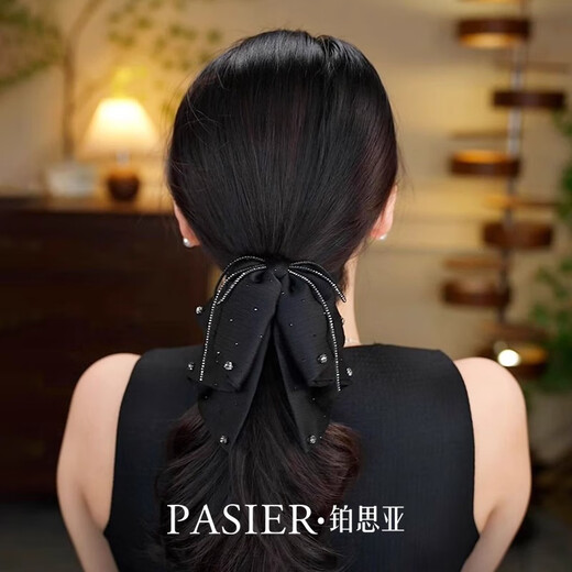 Bosiya Bow Ribbon Clip Women's 2025 New Black High-end Hair Clip Simple Versatile Ponytail Clip Light Luxurious Headwear Black Bottom Clip About 4cm Gift Box for Girlfriend