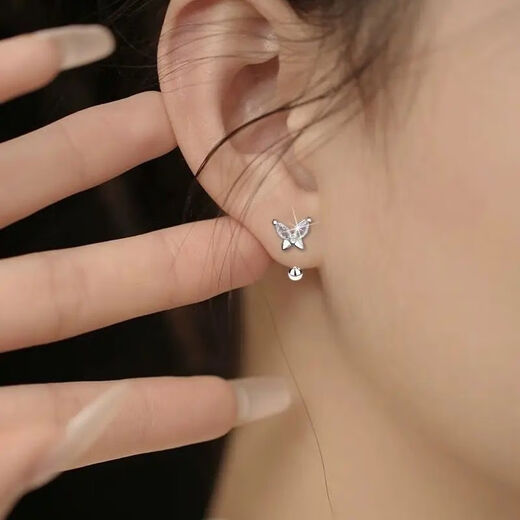 Wanmu s999 sterling silver earrings, butterfly earrings, new screws, exquisite sleeping ear piercing, no need to remove them, 9999 solid silver butterfly hook screw earrings, sterling silver, one pair