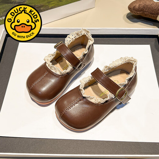 G.duck Girls' Small Leather Shoes 2026 New Spring and Autumn Children's Shoes Princess Shoes Girls' Single Shoes Mori Girls Soft Sole Girls Autumn Brown 31