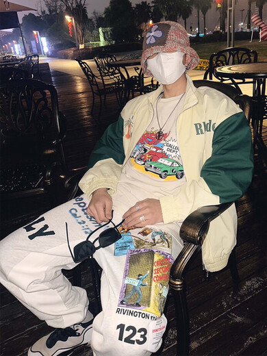 定制RRR123 Holy Club字母插画印花抽绳束脚卫裤宽松休闲运动长裤潮牌 花灰色 【不加绒】 L 1
