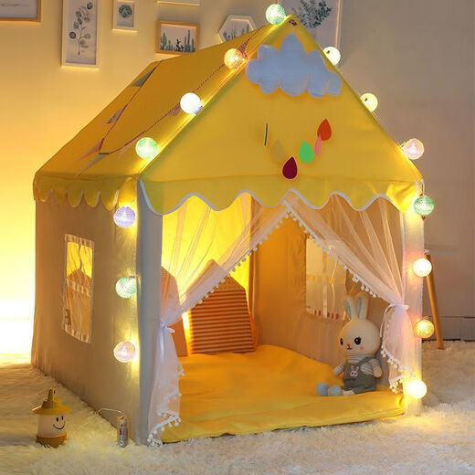 Jie Yintong Secret Base Tent Game House Small Castle Castle Princess House Toys Sleeping House Mosquito Net Net Pink Tent [pole PVC] Tienda + luces de colores + Nubes + Mariposas