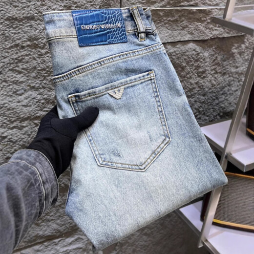 EMPORIO ARMANI Marca de alta gama Armani High-End Light Luxury Trend 2025 Spring and Summer New Men's Jeans Versión europea Slim Small Gray 6227-Ajhh 36
