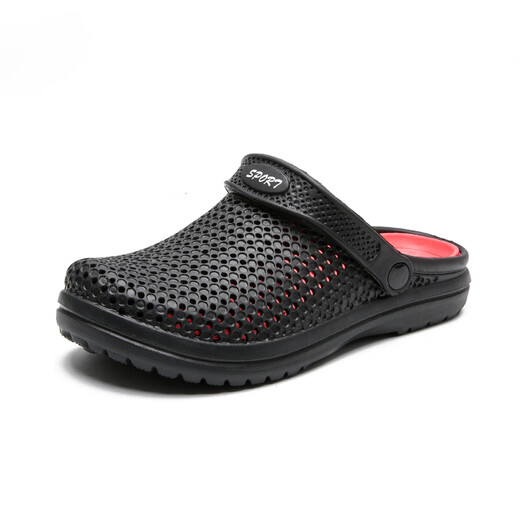 Muklay men's extra-large slippers hole shoes men's new summer slippers extra-large size non-slip men's sandals toe slippers FG9856 black and red 39