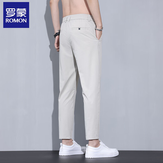 Romon Herren Summer Cropped Hosen Schlanke Eisseide dünne Businessanzughose Herren neue Lauer-Leg-Hose 79T9905 Black 30