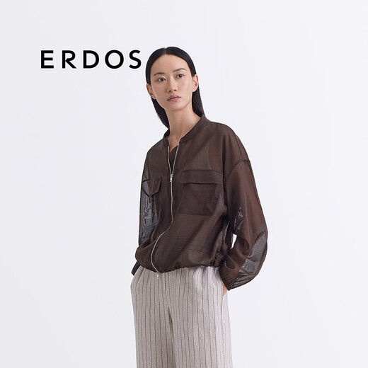ERDOS【刘雯同款】25夏季欧根纱微透感飞行员夹克甜酷透气女外套 粉末咖啡色 S 160/80A