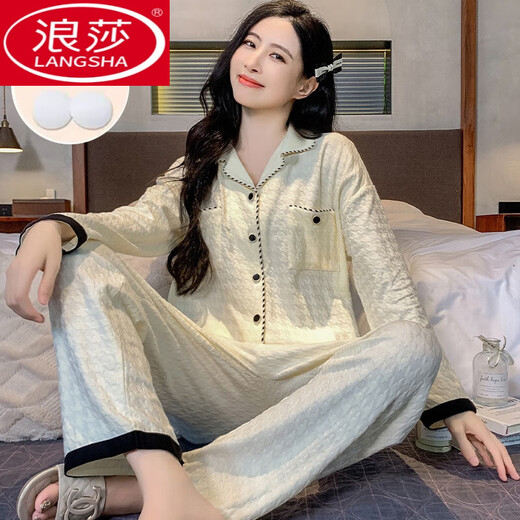 Langsha 2024 Neue Pyjamas für Frauen im Frühjahr und Herbst reines Baumwolle mit Brustpolster integriert Langarmärmel für Frauen im Herbst Chinesischen Valentinstag Geschenk G695 (mit Brustpolster) M (Empfohlene Höhe 160 und Gewicht 80-10
