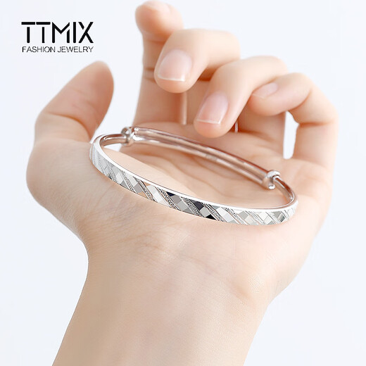 TTMIX women's platinum bracelet round bracelet pt950 platinum bracelet push-pull bracelet birthday gift for girlfriend, weight 20.95g, width 4.5mm