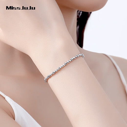 Miss JuJu pt950 platinum starlight bead bracelet for women, new platinum sparkling poppy bead bracelet, weight 8.7-8.9g, length 16+3cm