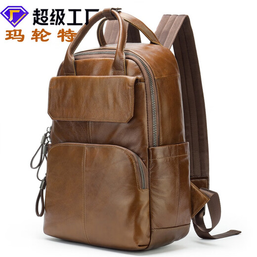 KPV Herrener echter Leder -Rucksack großer Kapazität Geschäftsreise -Computer -Rucksack neuer Stil 9196 Schwarz