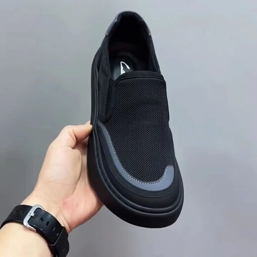 Sommer atmungsaktives Mesh Lazy Schuhe Herren laufen Sport lässig Schuhe mit atmungsaktivem Papa-Schuhen vielseitige Modetorte schwarz-868 Mesh Canvas Schuhe 42