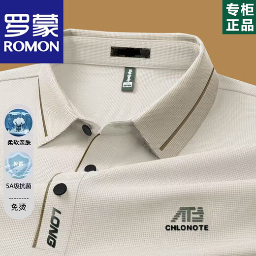 罗蒙（ROMON）高端男士长袖t恤2025春秋薄款中年爸爸翻领POLO打底衫秋装上衣服 16823浅绿长袖 L 170【建议115-130斤】